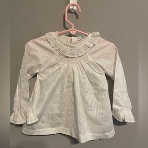 Mini la mode white smocked blouse‎ with blue embroidered 18 month